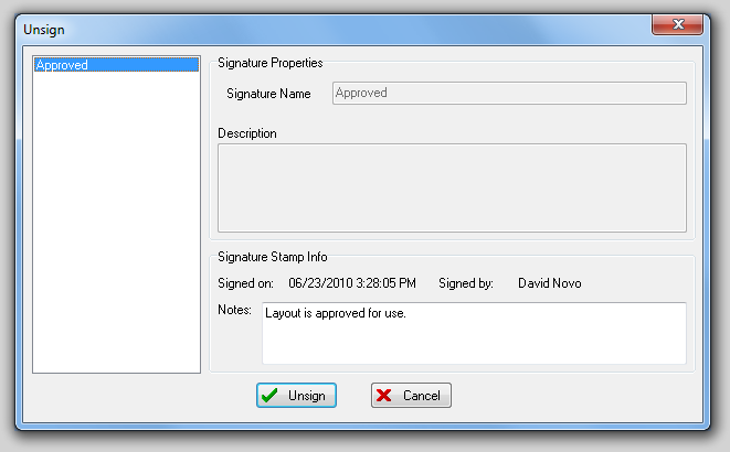 图32.6  Unsigning a Layout (取消版面上的签名)